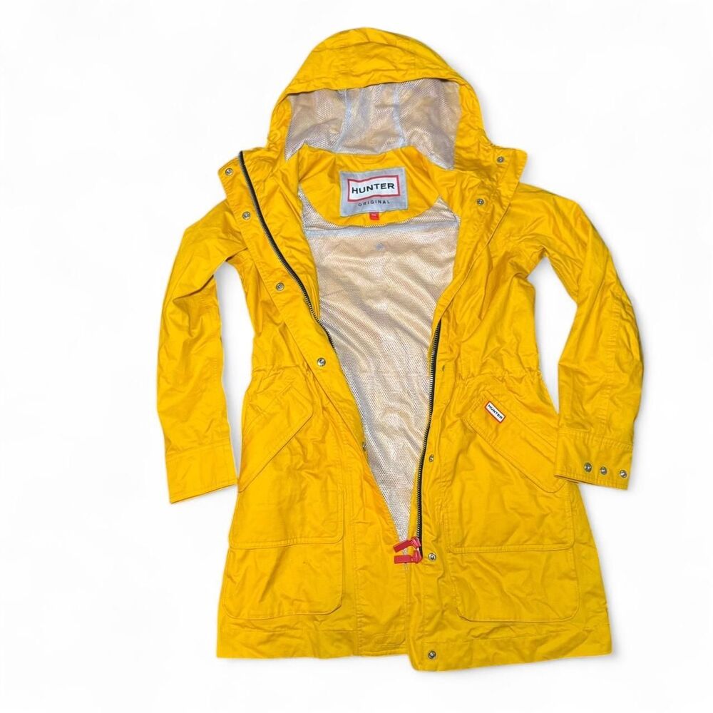Hunter Yellow Hooded Utility Rain Jacket